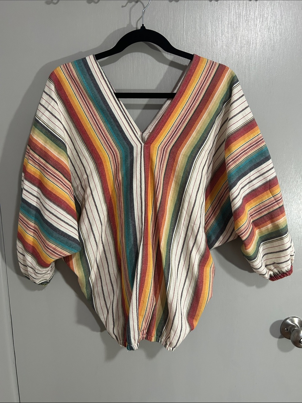 NWT Lucky & Blessed Multi Stripe V-Neck Dolman Blouse Small Serape Western Boho